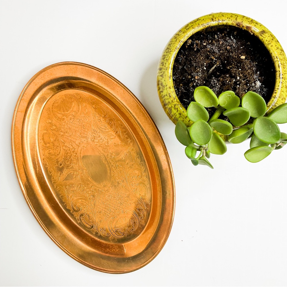 Vintage MCM Oval Copper Vanity Tray Serving Plate - Picture 6 of 6